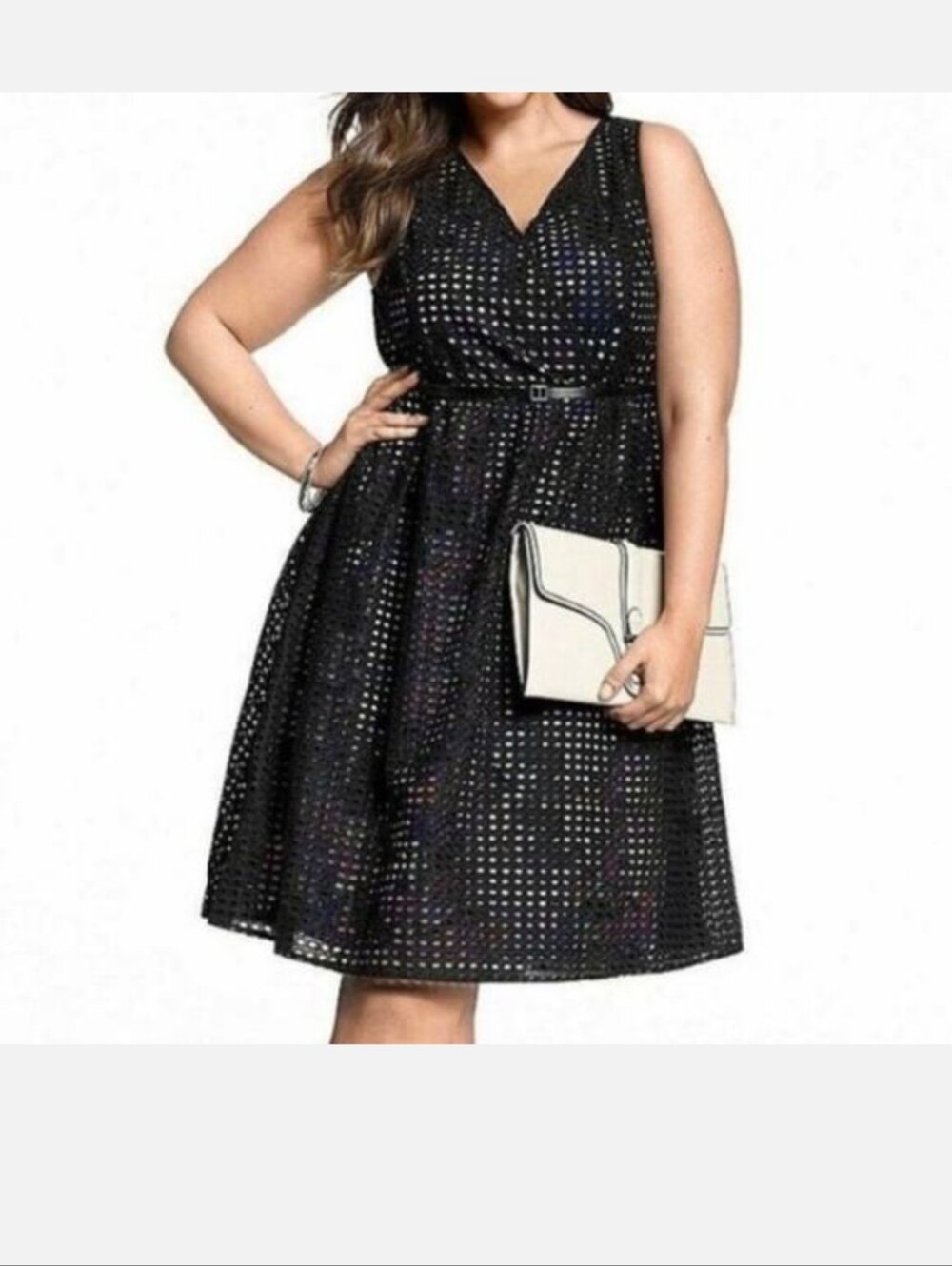 Lane Bryant Dress Sleeveless Black Eyelet Rainbow Underlay Faux Wrap Size 16
